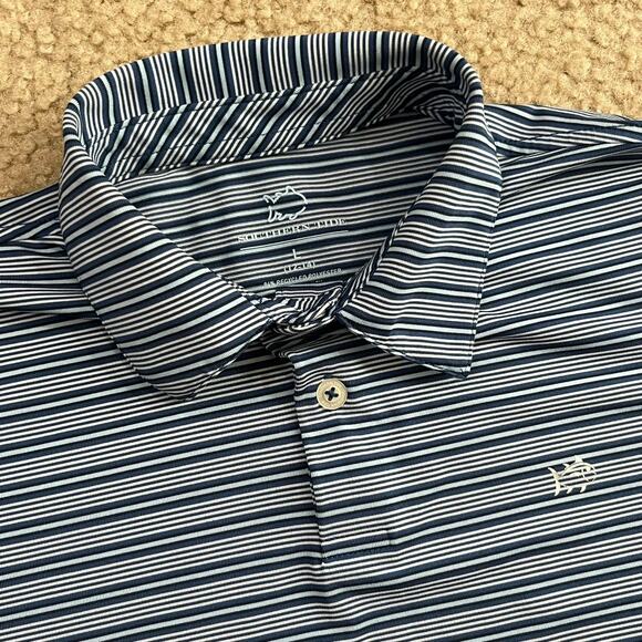 Southern Tide Boys Blue Striped Performance Polo Shirt Size Large 12-14 - Picture 3 of 6